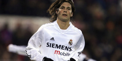 MADRID, SPAIN - JANUARY 9: Real?s Santiago Solari reacts after scoring a goal in an Atletico Madrid v Real Madrid La Liga soccer derby at the Calderon on January 9, 2005 in Madrid, Spain. (Photo by Denis Doyle/Getty Images)