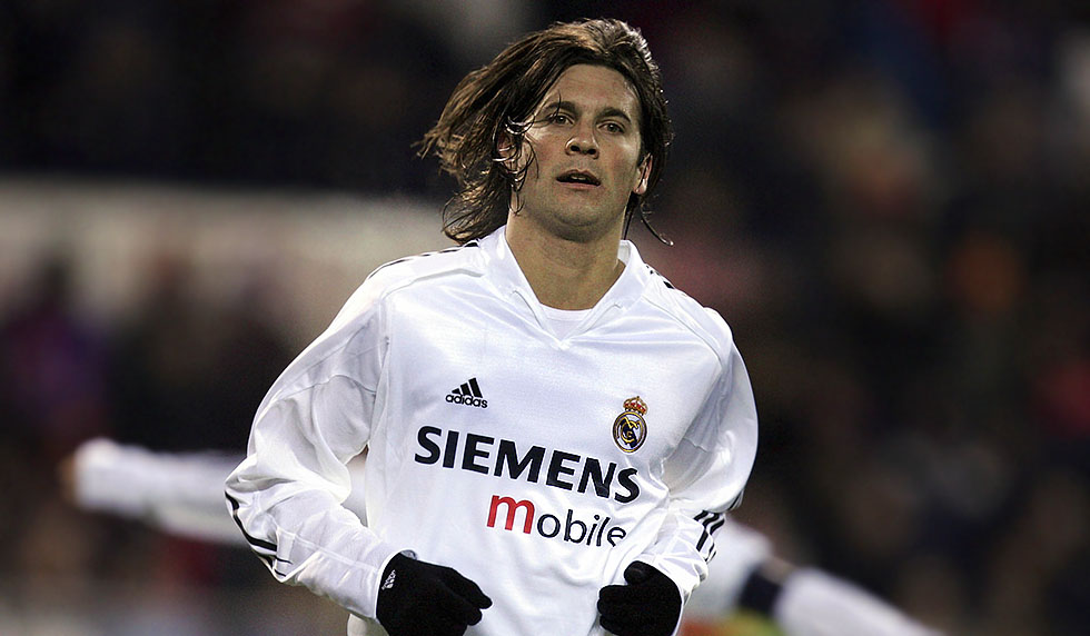 MADRID, SPAIN - JANUARY 9: Real?s Santiago Solari reacts after scoring a goal in an Atletico Madrid v Real Madrid La Liga soccer derby at the Calderon on January 9, 2005 in Madrid, Spain. (Photo by Denis Doyle/Getty Images)