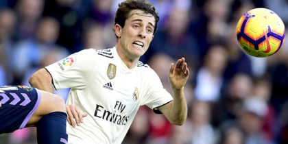 Real Madrid's Spanish defender Alvaro Odriozola eyes the ball during the Spanish league football match between Real Madrid CF and Real Valladolid FC at the Santiago Bernabeu stadium in Madrid on November 3, 2018. (Photo by JAVIER SORIANO / AFP) (Photo credit should read JAVIER SORIANO/AFP/Getty Images)