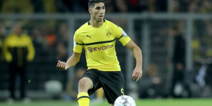 DORTMUND, GERMANY - OCTOBER 31: Achraf Hakimi of Dortmund runs with the ball during the DFB Cup match between Borusssia Dortmund and 1. FC Union Berlin at Signal Iduna Park on October 31, 2018 in Dortmund, Germany. (Photo by Christof Koepsel/Bongarts/Getty Images)