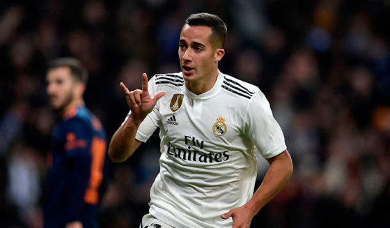 Real Madrid's Spanish midfielder Lucas Vazquez celebrates after scoring a goal during the Spanish league football match between Real Madrid and Valencia at the Santiago Bernabeu stadium in Madrid on December 1, 2018. (Photo by OSCAR DEL POZO / AFP) (Photo credit should read OSCAR DEL POZO/AFP/Getty Images)