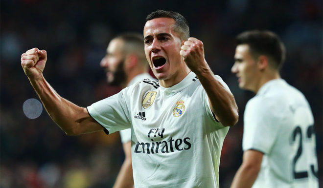 MADRID, SPAIN - DECEMBER 01: Lucas Vazquez of Real Madrid celebrates after scoring his team's second goal during the La Liga match between Real Madrid CF and Valencia CF at Estadio Santiago Bernabeu on December 01, 2018 in Madrid, Spain. (Photo by Gonzalo Arroyo Moreno/Getty Images)