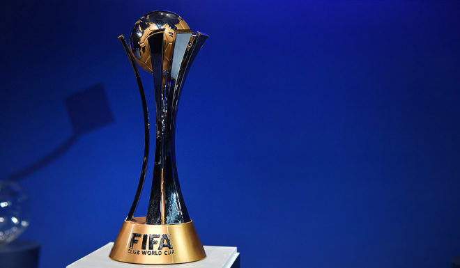 The official trophy is seen on display during the official draw of the FIFA Club World Cup UAE 2017 football tournament in Abu Dhabi on October 9, 2017. The tournament will be held in Abu Dhabi and Al-Ain from December 6 to 16. / AFP PHOTO / GIUSEPPE CACACE (Photo credit should read GIUSEPPE CACACE/AFP/Getty Images)
