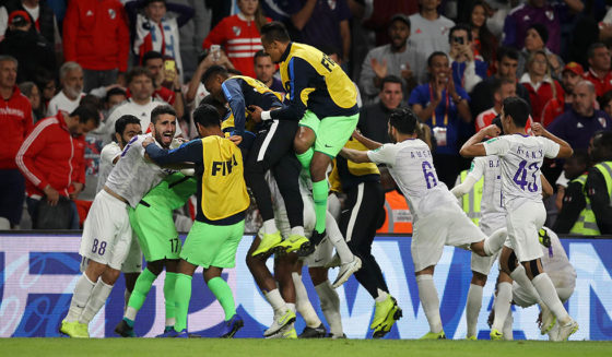 AL AIN, UNITED ARAB EMIRATES - DECEMBER 18: Players of Al Ain celebrates after winning the penalty shoot-out during the FIFA Club World Cup UAE 2018 Semi Final Match between River Plate and Al Ain at Hazza Bin Zayed Stadium on December 18, 2018 in Al Ain, United Arab Emirates. (Photo by Francois Nel/Getty Images)