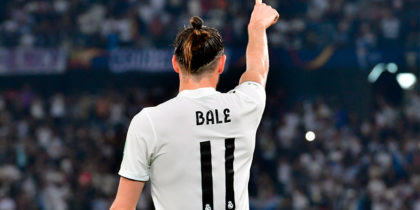 Real Madrid's Welsh forward Gareth Bale celebrates his goal during the semi final football match of the FIFA Club World Cup 2018 tournament between Japan's Kashima Antlers and Spain's Real Madrid at the Zayed Sports City Stadium in Abu Dhabi, the capital of the United Arab Emirates, on December 19, 2018. (Photo by Giuseppe CACACE / AFP) (Photo credit should read GIUSEPPE CACACE/AFP/Getty Images)