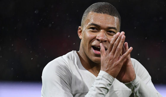 Paris Saint-Germain's French forward Kylian Mbappe celebrates at the end of the French League Cup round of sixteen football match Orleans vs Paris Saint-Germain (PSG), on December 18, 2018 at La Source stadium in Orleans. (Photo by FRANCK FIFE / AFP) (Photo credit should read FRANCK FIFE/AFP/Getty Images)