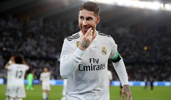 ABU DHABI, UNITED ARAB EMIRATES - DECEMBER 22: Sergio Ramos of Real Madrid celebrates after scoring his team's third goal during the FIFA Club World Cup UAE 2018 Final between Al Ain and Real Madrid at the Zayed Sports City Stadium on December 22, 2018 in Abu Dhabi, United Arab Emirates. (Photo by Francois Nel/Getty Images)