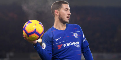 WOLVERHAMPTON, ENGLAND - DECEMBER 05: Eden Hazard of Chelsea holds the ball during the Premier League match between Wolverhampton Wanderers and Chelsea FC at Molineux on December 5, 2018 in Wolverhampton, United Kingdom. (Photo by Laurence Griffiths/Getty Images)