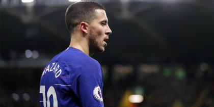 WATFORD, ENGLAND - DECEMBER 26: Eden Hazard of Chelsea looks on during the Premier League match between Watford FC and Chelsea FC at Vicarage Road on December 26, 2018 in Watford, United Kingdom. (Photo by Richard Heathcote/Getty Images
