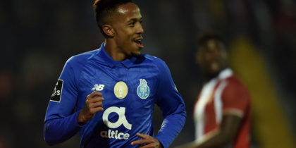 Porto's Brazilian defender Eder Militao celebrates a goal during the Portuguese League football match between CD Aves and FC Porto at the CD Aves stadium in Aves on January 3, 2019. (Photo by MIGUEL RIOPA / AFP) (Photo credit should read MIGUEL RIOPA/AFP/Getty Images)
