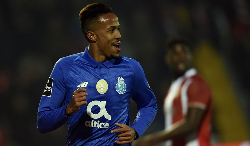 Porto's Brazilian defender Eder Militao celebrates a goal during the Portuguese League football match between CD Aves and FC Porto at the CD Aves stadium in Aves on January 3, 2019. (Photo by MIGUEL RIOPA / AFP) (Photo credit should read MIGUEL RIOPA/AFP/Getty Images)