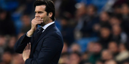 Real Madrid's Argentinian coach Santiago Solari gestures during the Spanish League football match between Real Madrid CF and Real Sociedad at the Santiago Bernabeu stadium in Madrid on January 6, 2019. (Photo by GABRIEL BOUYS / AFP) (Photo credit should read GABRIEL BOUYS/AFP/Getty Images)
