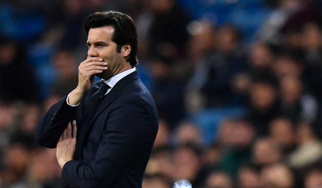 Real Madrid's Argentinian coach Santiago Solari gestures during the Spanish League football match between Real Madrid CF and Real Sociedad at the Santiago Bernabeu stadium in Madrid on January 6, 2019. (Photo by GABRIEL BOUYS / AFP) (Photo credit should read GABRIEL BOUYS/AFP/Getty Images)