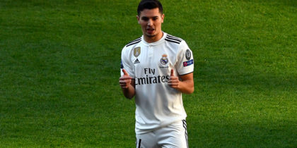 Former Manchester City's Spanish midfielder Brahim Diaz applauds during his official presentation as Real Madrid's player at the Santiago Bernabeu stadium in Madrid on January 7, 2019. - Real Madrid have signed the 19-year-old midfielder Brahim Diaz from Manchester City, who has agreed a contract for six and a half years with Real after undergoing a medical check-up today, before being officially unveiled at the Santiago Bernabeu. (Photo by GABRIEL BOUYS / AFP) (Photo credit should read GABRIEL BOUYS/AFP/Getty Images)
