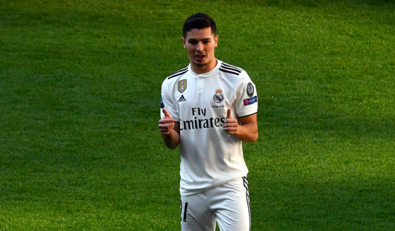 Former Manchester City's Spanish midfielder Brahim Diaz applauds during his official presentation as Real Madrid's player at the Santiago Bernabeu stadium in Madrid on January 7, 2019. - Real Madrid have signed the 19-year-old midfielder Brahim Diaz from Manchester City, who has agreed a contract for six and a half years with Real after undergoing a medical check-up today, before being officially unveiled at the Santiago Bernabeu. (Photo by GABRIEL BOUYS / AFP) (Photo credit should read GABRIEL BOUYS/AFP/Getty Images)