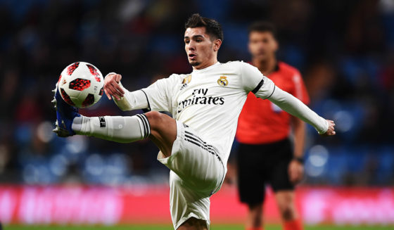 MADRID, SPAIN - JANUARY 09: Brahim Diaz of Real Madrid CF reaches for the ball during the Copa del Rey Round of 16 match between Real Madrid CF and CD Leganes at estadio Santiago Bernabeu on January 09, 2019 in Madrid, Spain. (Photo by Denis Doyle/Getty Images)