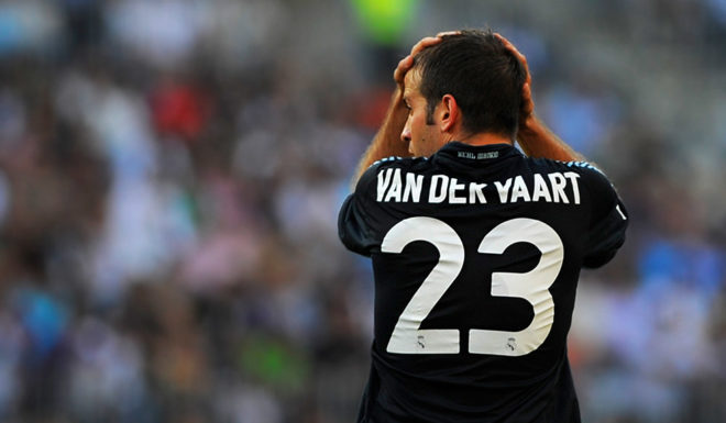 Real Madrid's Dutch midfielder Rafael van der Vaart gestures during a Spanish league football match against Malaga at Rosaleda stadium on May 16, 2010.AFP PHOTO / JORGE GUERRERO. (Photo credit should read Jorge Guerrero/AFP/Getty Images)