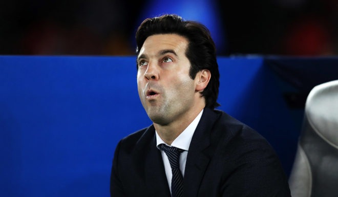 ABU DHABI, UNITED ARAB EMIRATES - DECEMBER 22: Santiago Solari, Manager of Real Madrid looks on prior to the FIFA Club World Cup UAE 2018 Final between Al Ain and Real Madrid at the Zayed Sports City Stadium on December 22, 2018 in Abu Dhabi, United Arab Emirates. (Photo by Francois Nel/Getty Images)