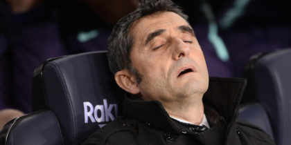 Barcelona's Spanish coach Ernesto Valverde sits on the bench before the Spain's Copa del Rey (King's Cup) round of 16 second leg football match between FC Barcelona and Levante UD, at the Camp Nou stadium in Barcelona on January 17, 2019. (Photo by Josep LAGO / AFP) (Photo credit should read JOSEP LAGO/AFP/Getty Images)