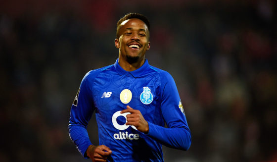 Porto's Brazilian defender Eder Militao celebrates after scoring a goal, eventually disallowed, during the Portuguese League football match between CD Aves and FC Porto at the CD Aves stadium in Aves on January 3, 2019. (Photo by MIGUEL RIOPA / AFP) (Photo credit should read MIGUEL RIOPA/AFP/Getty Images)