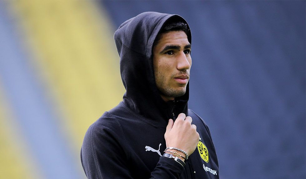 DORTMUND, GERMANY - OCTOBER 27: Achraf Hakimi of Dortmund looks on during the Bundesliga match between Borussia Dortmund and Hertha BSC at Signal Iduna Park on October 27, 2018 in Dortmund, Germany. The match between Dortmund and Berlin ended 2-2. (Photo by Christof Koepsel/Bongarts/Getty Images)