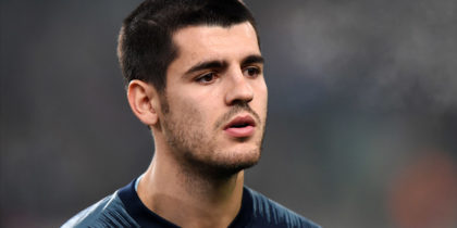 Chelsea's Spanish forward Alvaro Morata poses for a family picture during the UEFA Europa League Group L football match between MOL Vidi FC and Chelsea on December 13, 2018 in Budapest. (Photo by ATTILA KISBENEDEK / AFP) (Photo credit should read ATTILA KISBENEDEK/AFP/Getty Images)