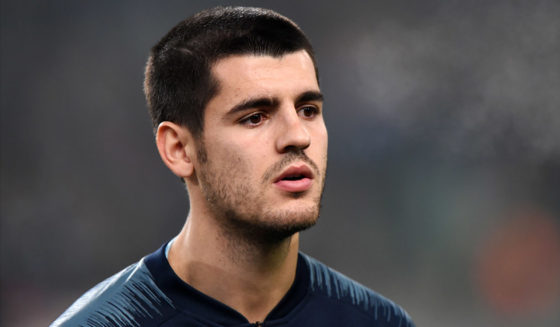 Chelsea's Spanish forward Alvaro Morata poses for a family picture during the UEFA Europa League Group L football match between MOL Vidi FC and Chelsea on December 13, 2018 in Budapest. (Photo by ATTILA KISBENEDEK / AFP) (Photo credit should read ATTILA KISBENEDEK/AFP/Getty Images)