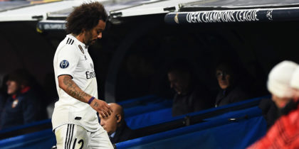 MADRID, SPAIN - DECEMBER 12: Marcelo of Real Madrid leaves the pitch during the UEFA Champions League Group G match between Real Madrid and CSKA Moscow at Bernabeu on December 12, 2018 in Madrid, Spain. (Photo by Denis Doyle/Getty Images)