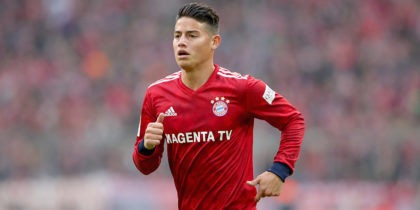 MUNICH, GERMANY - NOVEMBER 03: James Rodriguez of Bayern Muenchen looks on during the Bundesliga match between FC Bayern Muenchen and Sport-Club Freiburg at Allianz Arena on November 3, 2018 in Munich, Germany. (Photo by Alexander Hassenstein/Bongarts/Getty Images)