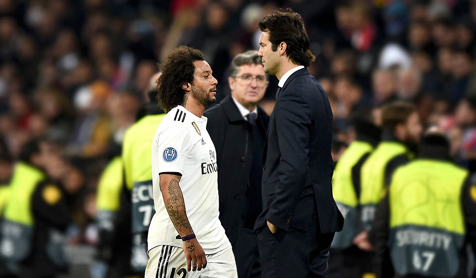 MADRID, SPAIN - DECEMBER 12: Marcelo of Real Madrid leaves the pitch during the UEFA Champions League Group G match between Real Madrid and CSKA Moscow at Bernabeu on December 12, 2018 in Madrid, Spain. (Photo by Denis Doyle/Getty Images)