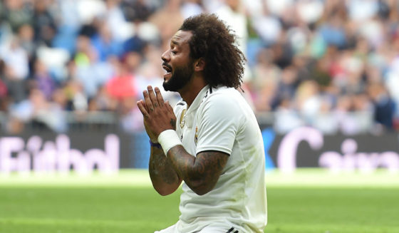 MADRID, SPAIN - OCTOBER 20: Marcelo of Real Madrid reacts during the La Liga match between Real Madrid CF and Levante UD at Estadio Santiago Bernabeu on October 20, 2018 in Madrid, Spain. (Photo by Denis Doyle/Getty Images)