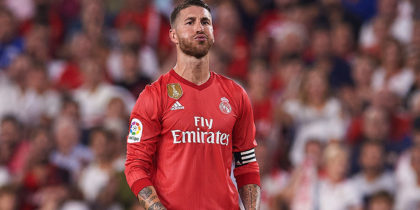 SEVILLE, SPAIN - SEPTEMBER 26: Sergio Ramos of Real Madrid CF reacts during the La Liga match between Sevilla FC and Real Madrid CF at Estadio Ramon Sanchez Pizjuan on September 26, 2018 in Seville, Spain. (Photo by Aitor Alcalde/Getty Images)