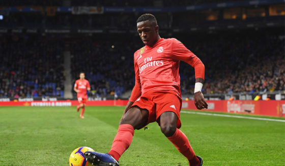 BARCELONA, SPAIN - JANUARY 27: Vinicius Junior of Real Madrid in action during the La Liga match between RCD Espanyol and Real Madrid CF at RCDE Stadium on January 27, 2019 in Barcelona, Spain. (Photo by Alex Caparros/Getty Images)