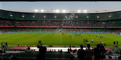 General view taken during a training session by Spain´s players at the Benito Villamarin stadium in Sevilla on October 14, 2018, on the eve of the UEFA Nations League football match between Spain and England. (Photo by CRISTINA QUICLER / AFP) (Photo credit should read CRISTINA QUICLER/AFP/Getty Images)