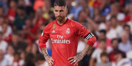 SEVILLE, SPAIN - SEPTEMBER 26: Sergio Ramos of Real Madrid CF reacts during the La Liga match between Sevilla FC and Real Madrid CF at Estadio Ramon Sanchez Pizjuan on September 26, 2018 in Seville, Spain. (Photo by Aitor Alcalde/Getty Images)