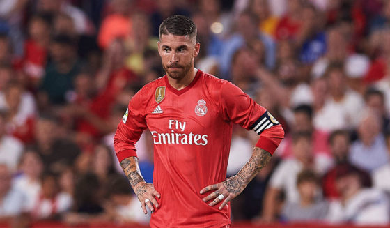 SEVILLE, SPAIN - SEPTEMBER 26: Sergio Ramos of Real Madrid CF reacts during the La Liga match between Sevilla FC and Real Madrid CF at Estadio Ramon Sanchez Pizjuan on September 26, 2018 in Seville, Spain. (Photo by Aitor Alcalde/Getty Images)