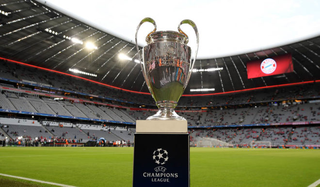 Allianz Arena MUNICH, GERMANY - APRIL 25: The trophy is seen prior to the UEFA Champions League Semi Final First Leg match between Bayern Muenchen and Real Madrid at the Allianz Arena on April 25, 2018 in Munich, Germany. (Photo by Matthias Hangst/Bongarts/Getty Images)