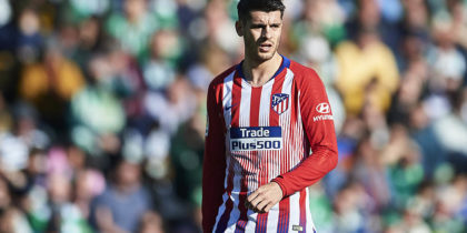 SEVILLE, SPAIN - FEBRUARY 03: Alvaro Morata of Club Atletico de Madrid reacts during the start the La Liga match between Real Betis Balompie and Club Atletico de Madrid at Estadio Benito Villamarin on February 03, 2019 in Seville, Spain. (Photo by Aitor Alcalde/Getty Images)