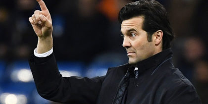 Real Madrid's Argentinian coach Santiago Solari gestures during the Spanish league football match Real Madrid CF against Club Deportivo Alaves at the Santiago Bernabeu stadium in Madrid on February 3, 2019. (Photo by GABRIEL BOUYS / AFP) (Photo credit should read GABRIEL BOUYS/AFP/Getty Images)