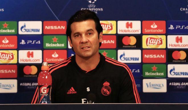 AMSTERDAM, NETHERLANDS - FEBRUARY 12: Santiago Solari, Manager of Real Madrid looks on during a Real Madrid press conference at Johan Cruyff Arena on February 12, 2019 in Amsterdam, Netherlands. (Photo by Dean Mouhtaropoulos/Getty Images)
