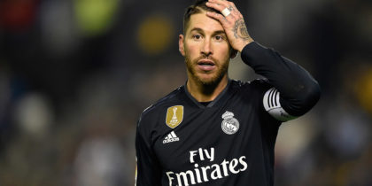 Real Madrid's Spanish defender Sergio Ramos gestures during the Spanish league football match between RC Celta de Vigo and Real Madrid CF at the Balaidos stadium in Vigo on November 11, 2018. (Photo by MIGUEL RIOPA / AFP) (Photo credit should read MIGUEL RIOPA/AFP/Getty Images)