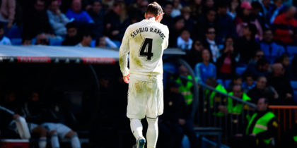 Real Madrid's Spanish defender Sergio Ramos walks off the pitch after receiving a red card during the Spanish League football match between Real Madrid and Girona at the Santiago Bernabeu stadium in Madrid on February 17, 2019. (Photo by GABRIEL BOUYS / AFP) (Photo credit should read GABRIEL BOUYS/AFP/Getty Images)