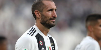 TURIN, ITALY - AUGUST 25: Giorgio Chiellini of Juventus celebrates a victory at the end of the Serie A match between Juventus and SS Lazio at Allianz Stadium on August 25, 2018 in Turin, Italy. (Photo by Marco Luzzani/Getty Images)