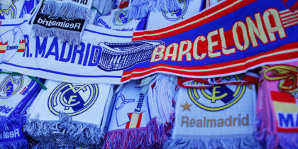 MADRID, SPAIN - OCTOBER 25: Merchandise goes on sale prior to kickoff during the La Liga match between Real Madrid CF and FC Barcelona at Estadio Santiago Bernabeu on October 25, 2014 in Madrid, Spain. (Photo by Gonzalo Arroyo Moreno/Getty Images)