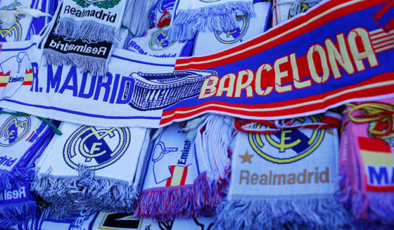 MADRID, SPAIN - OCTOBER 25: Merchandise goes on sale prior to kickoff during the La Liga match between Real Madrid CF and FC Barcelona at Estadio Santiago Bernabeu on October 25, 2014 in Madrid, Spain. (Photo by Gonzalo Arroyo Moreno/Getty Images)