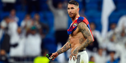 Real Madrid's Spanish defender Sergio Ramos leaves the pitch at the end of the UEFA Champions League group G football match between Real Madrid CF and FC Viktoria Plzen at the Santiago Bernabeu stadium in Madrid on October 23, 2018. (Photo by GABRIEL BOUYS / AFP) (Photo credit should read GABRIEL BOUYS/AFP/Getty Images)