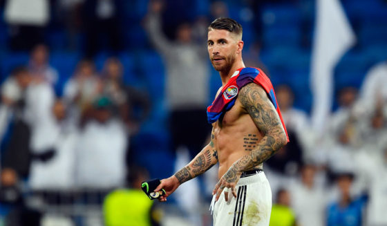 Real Madrid's Spanish defender Sergio Ramos leaves the pitch at the end of the UEFA Champions League group G football match between Real Madrid CF and FC Viktoria Plzen at the Santiago Bernabeu stadium in Madrid on October 23, 2018. (Photo by GABRIEL BOUYS / AFP) (Photo credit should read GABRIEL BOUYS/AFP/Getty Images)