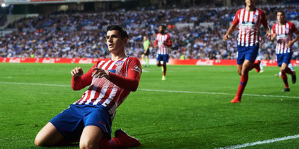 SAN SEBASTIAN, SPAIN - MARCH 03: Alvaro Morata of Atletico Madrid celebrates after scoring his team's second goal during the La Liga match between Real Sociedad and Club Atletico de Madrid at Estadio Anoeta on March 03, 2019 in San Sebastian, Spain. (Photo by Juan Manuel Serrano Arce/Getty Images)