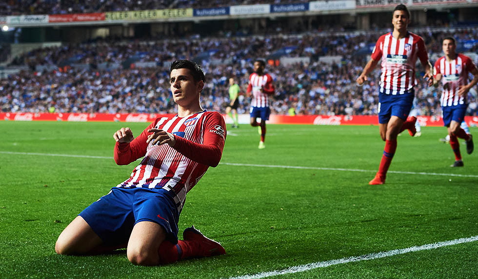 SAN SEBASTIAN, SPAIN - MARCH 03: Alvaro Morata of Atletico Madrid celebrates after scoring his team's second goal during the La Liga match between Real Sociedad and Club Atletico de Madrid at Estadio Anoeta on March 03, 2019 in San Sebastian, Spain. (Photo by Juan Manuel Serrano Arce/Getty Images)