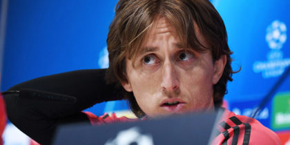 Real Madrid's Croatian midfielder Luka Modric holds a press conference at the Valdebebas training complex in the outskirts of Madrid, on March 4, 2019, on the eve of the UEFA Champions League, round of 16, second leg football match against Ajax. (Photo by JAVIER SORIANO / AFP) (Photo credit should read JAVIER SORIANO/AFP/Getty Images)